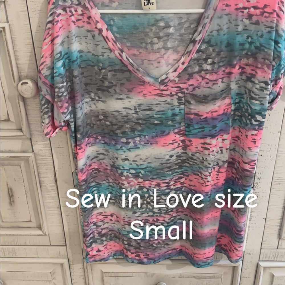 Sew In Love Pink and Blue Graphic Short Sleeve Tee